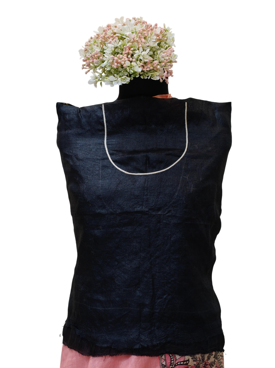 Handpainted Madhubani Blouse Piece on Black Tussar Munga Silk